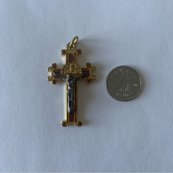 Mixed Metals Gold Silver Dramatic Large Maximalist Crucifix Pendant - Picture 2 of 2